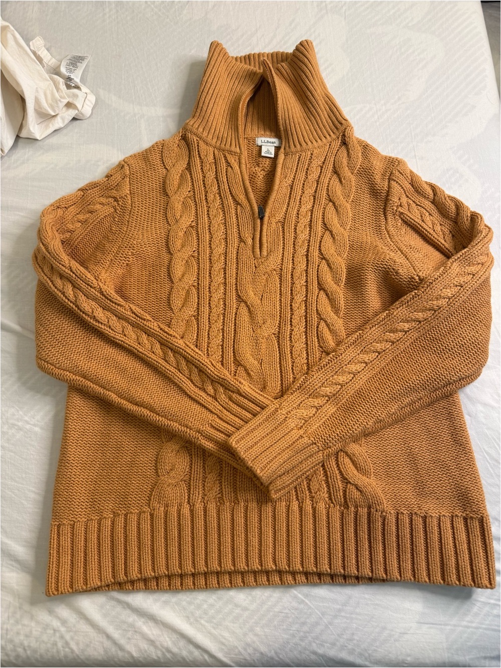 Half-Zip Cable Knit Sweater - Camel